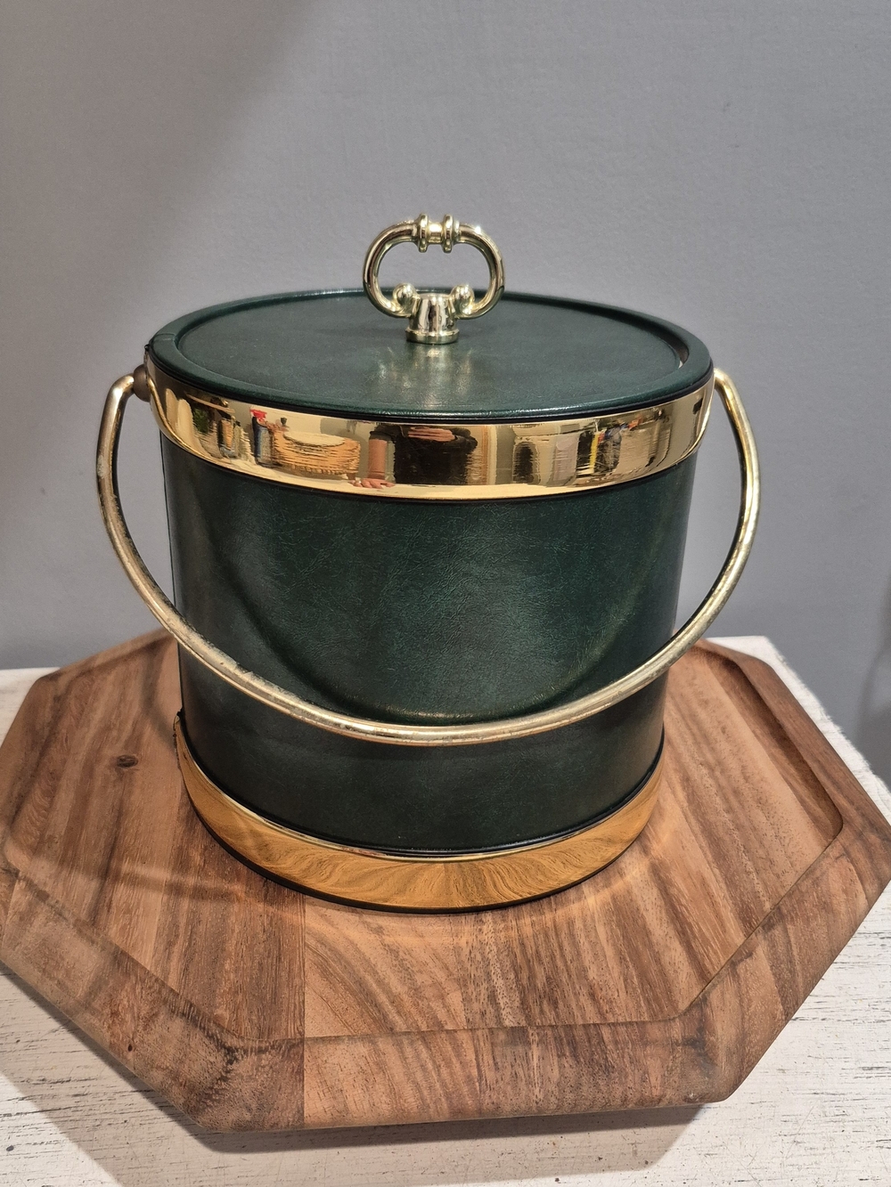 Vintage Kraftware Mid-Century Modern Ice Bucket (Forest Green & Gold)